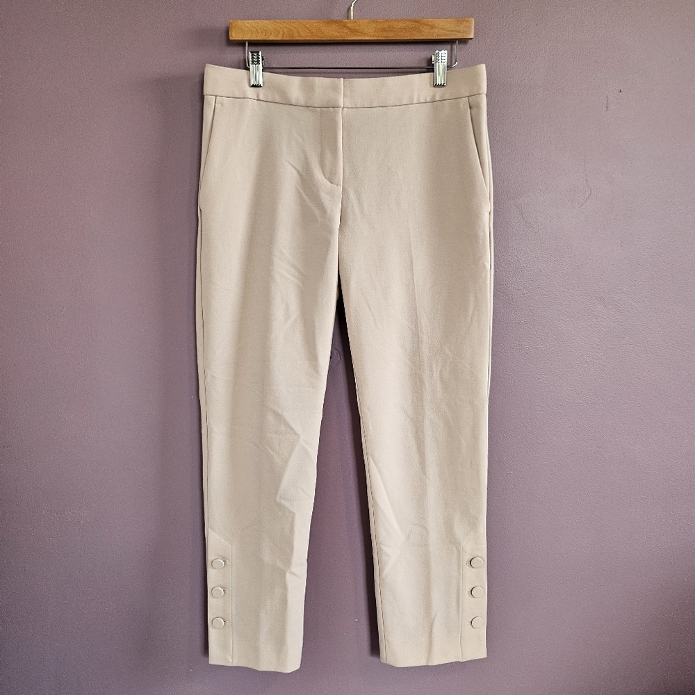 Ann Taylor Off Pink Ponte Knit Mid Rise Crop Button Ankle Business Casual Pants